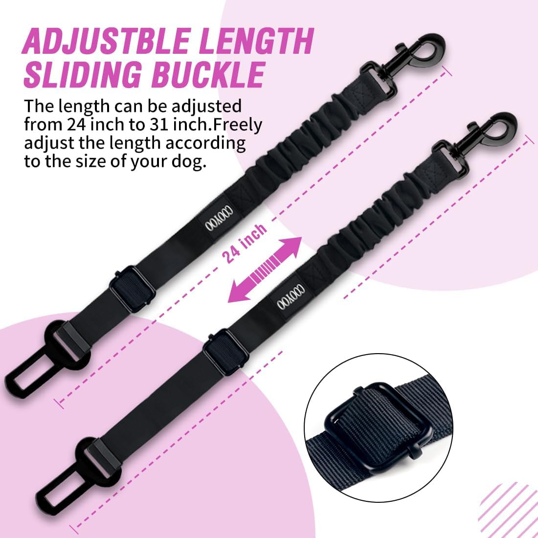 Dog Seat Belt,Retractable Dog Car Harness Seat Belt for Car Adjustable Nylon Pet Safety Seat Belts Heavy Duty & Elastic Bungee Buffer