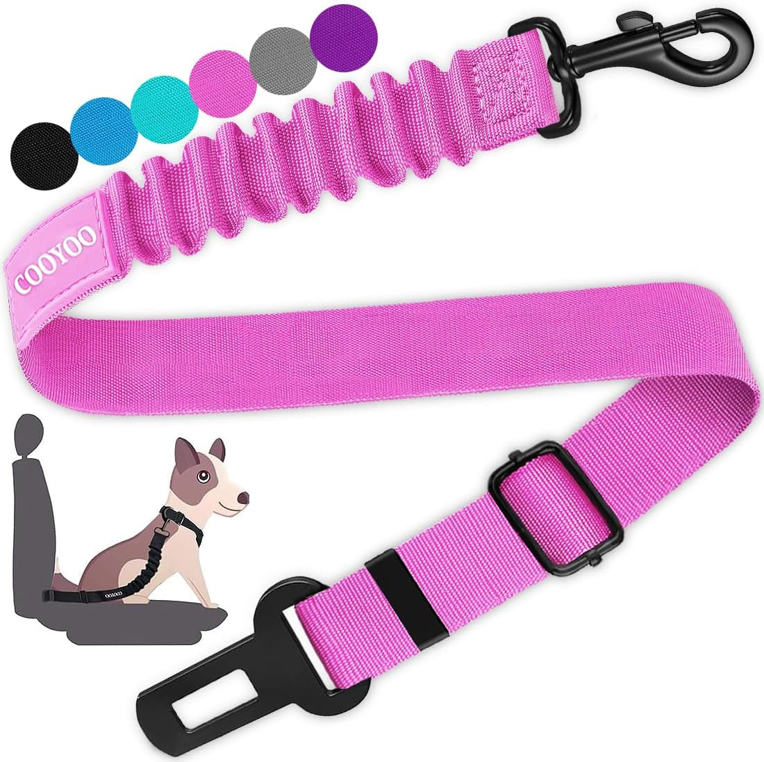 Dog Seat Belt,Retractable Dog Car Harness Seat Belt for Car Adjustable Nylon Pet Safety Seat Belts Heavy Duty & Elastic Bungee Buffer