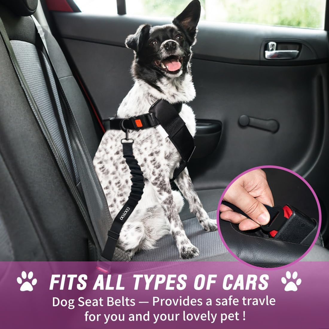Dog Seat Belt,Retractable Dog Car Harness Seat Belt for Car Adjustable Nylon Pet Safety Seat Belts Heavy Duty & Elastic Bungee Buffer