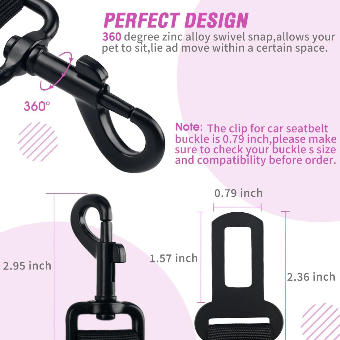 Dog Seat Belt,Retractable Dog Car Harness Seat Belt for Car Adjustable Nylon Pet Safety Seat Belts Heavy Duty & Elastic Bungee Buffer