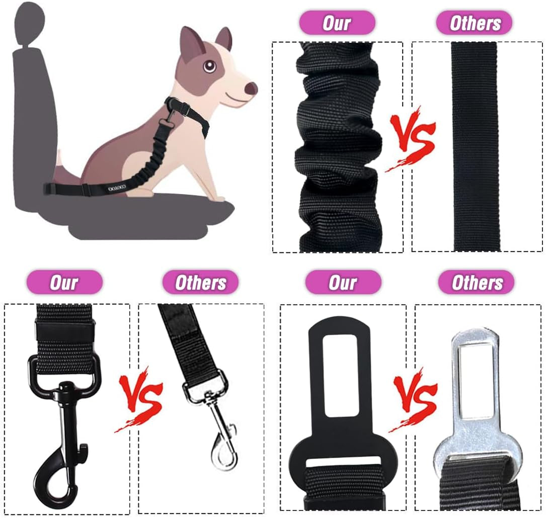 Dog Seat Belt,Retractable Dog Car Harness Seat Belt for Car Adjustable Nylon Pet Safety Seat Belts Heavy Duty & Elastic Bungee Buffer
